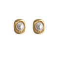 Mini Gold Ingot Frame White Pearl Stud Earrings Pair view 5