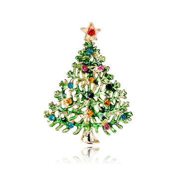 Green Gold Tone Christmas Tree Enamel Metal Brooch Pin