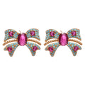 Multicolor Crystal Bow Stud Earrings With Pink Centers view 5