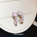 Pink Enamel Flower Hoop Earrings with Pearl Accents view 4