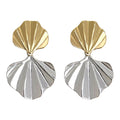 Two Tone Gold Silver Ribbed Shell Drop Stud Earrings view 5