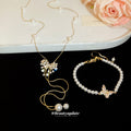 Gold Pearl Butterfly Bracelet Bow Lariat Necklace 2 Styles view 3
