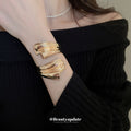 Polished Folded Wave Wide Open Cuff In Silver Tone Or Gold Tone view 2