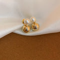 Gold Tone Ball and Pearl Double Sided Stud Earrings view 6