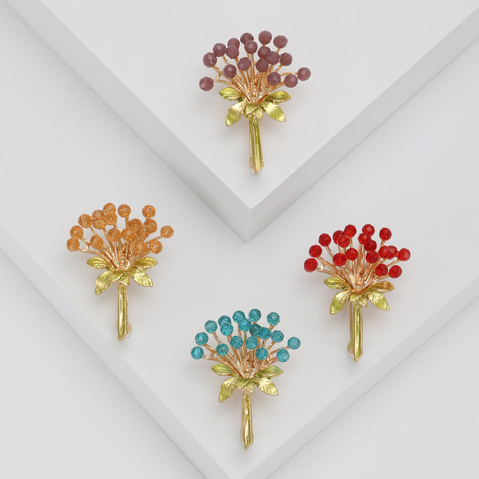Colorful Berry Bouquet Brooch With Faceted Crystals And Polished Metal Details