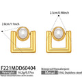 Geometric Square Pearl Center Stud Earrings in Gold Tone view 6