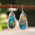 Silver Scalloped Teardrop Turquoise Hook Drop Earrings view 2
