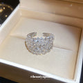 Silver Multi-Row Clear Crystal Open Cuff Statement Ring view 2