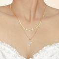 Zircon Cross Pendant Necklace Snake Chain Gold Steel Metal view 2