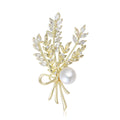 Gold Wheat Spray Brooch with Faux Pearl Accent Decorative Lapel Pin view 1