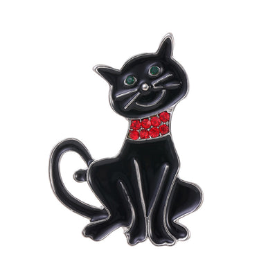 Front product view of the cat brooch pin in black and silver