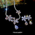Silver Crystal Flower Necklace and Drop Earrings Pieces view 3