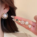Gold Pearl Round Black Enamel Stud Earring Six Pair view 2