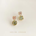 Gold Peach Olive CZ Double Drop Stud Earrings Coin Shape view 3