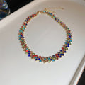 Rhinestone Diamond Link Choker Blue Multicolor Two Styles view 7