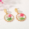 Gold Tone Scalloped Round Pressed Flower Drop Stud Earrings view 3
