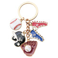 Red Blue Baseball Glove Shoe and Ball Metal Keychain view 5