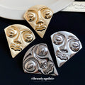 Sculpted Abstract Face Stud Earrings In Two Metal Tones view 2