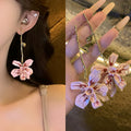Pink Flower Drop Earrings With Gold Tone Stems Jewelry view 1