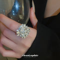Silver Tone Radiating Clear Marquise Crystal Cluster Statement Ring view 1