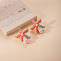 Colorful Beaded Starfish and Pearl Look Drop Stud Earrings view 2