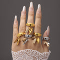 Stainless Steel Chunky Charm Rings Stone Drop Tassel Gold Silver view 1