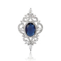 Silver Tone Filigree Brooch Oval Crystal Clear or Blue view 5