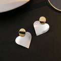 Gold Oval Stud Brushed Silver Heart Drop Earrings Pair view 3