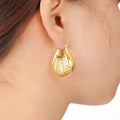 Gold and Silver Tone Shell Huggie Earrings Polished Jewelry Accessory view 3