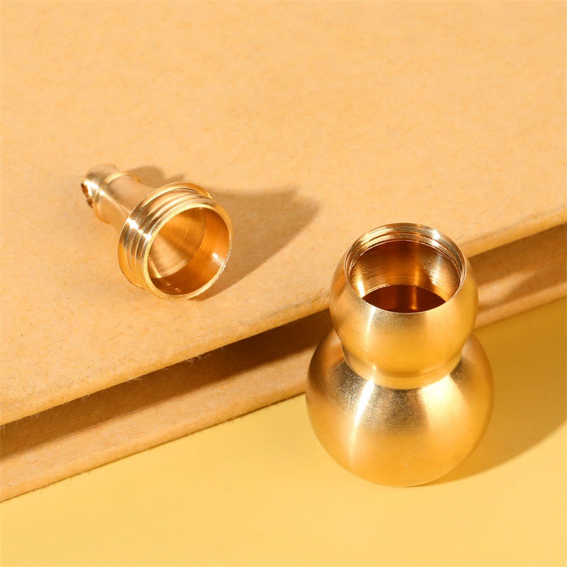 Solid Brass Gourd Keychain with Top-Opening Hollow Pendant