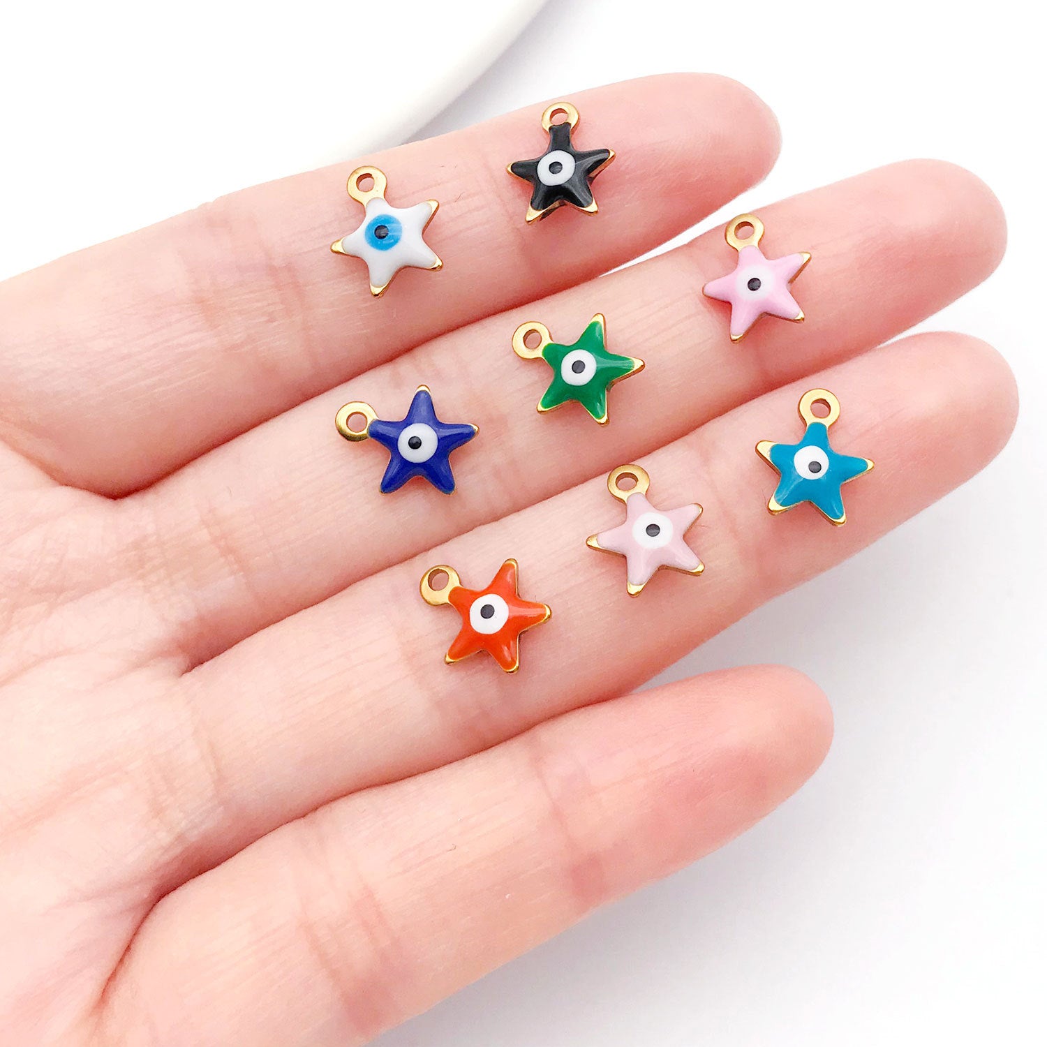 Stainless Steel Five Point Star Eye Enamel Charm Pendant for DIY Bracelet Necklace