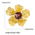 Textured Gold Tone Five Petal Flower Brooch With Red Crystal view 4