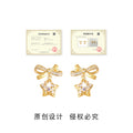 Gold Tone Clear Stone Bow And Star Drop Stud Earrings view 3