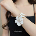Gold Enamel Flower Open Cuffs Pearl Centers Seven Colors view 3