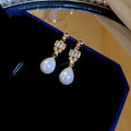 Gold Crystal Teardrop Stud Earrings With Pearls Statement Pair view 1