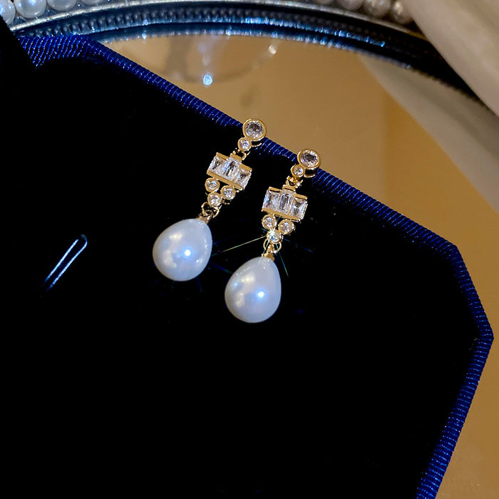 Gold Crystal Teardrop Stud Earrings With Pearls Statement Pair