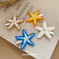 Blue Raffia Starfish Duckbill Hair Clip Rhinestone Center view 4