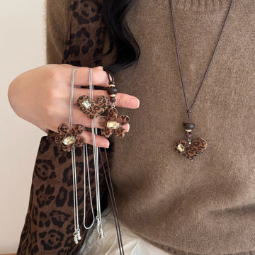 Brown Flocked Heart and Flower Pendant Necklaces Two Styles