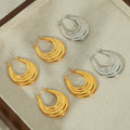 Gold Steel Layered Crescent Hoop Earrings Large And Small view 4