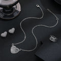 Silver Beaded Heart Necklace Earrings Ring Three Piece Set view 1