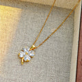 Gold Tone Clear Crystal Four Leaf Clover Pendant Necklace view 3