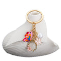 Pink Butterfly Pearl and Open Flower Enamel Charm Keychain view 5