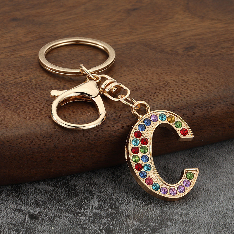Colorful Rhinestone Letter Keychain Alphabet Bag Charm for Initials
