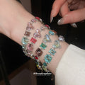 Multicolor Crystal Heart Center Silver Slider Bracelet view 4