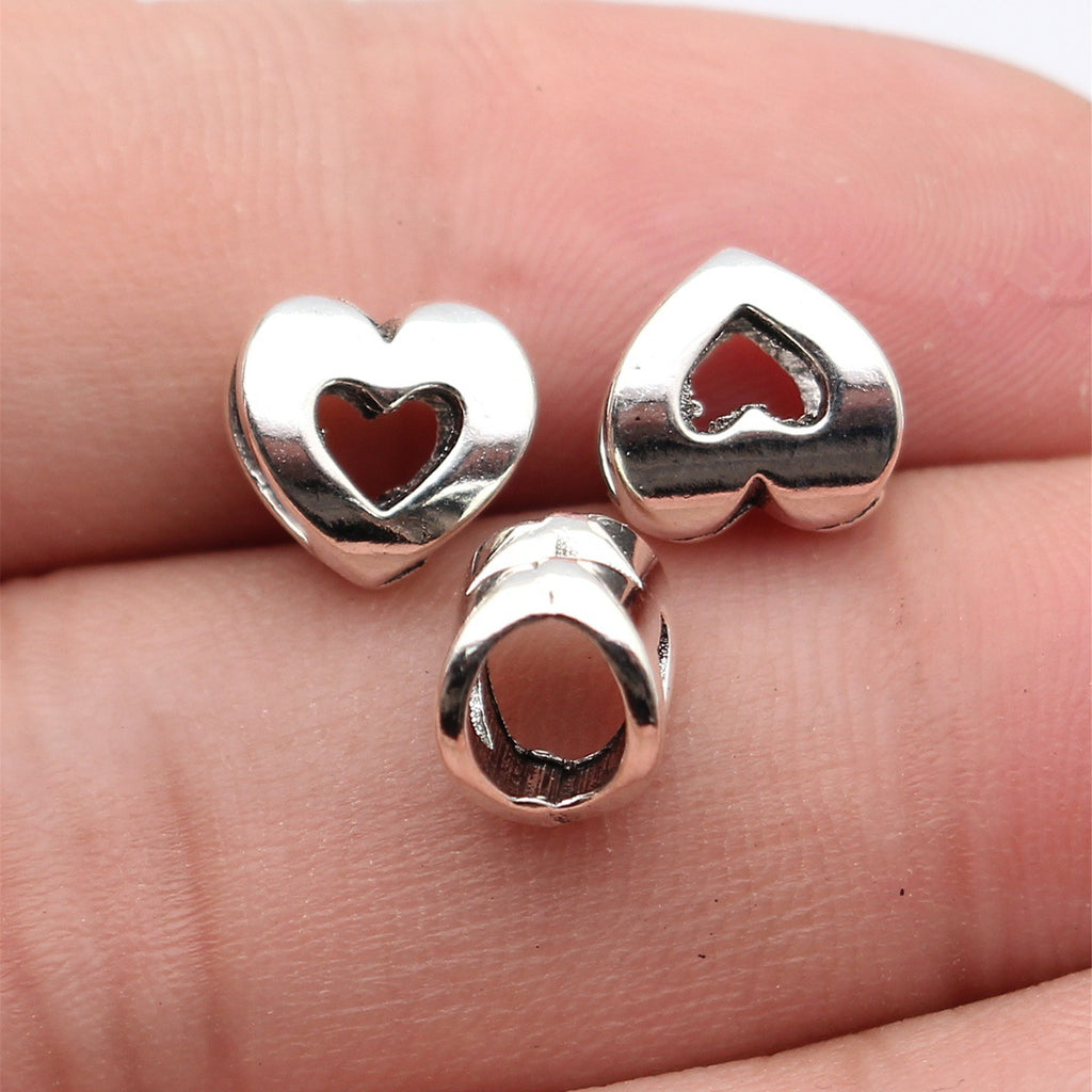 9.6x9.3x7mm 0.91g Antique Silver Zinc Alloy Heart Large Hole Beads for Bracelet Necklace Jewelry Making