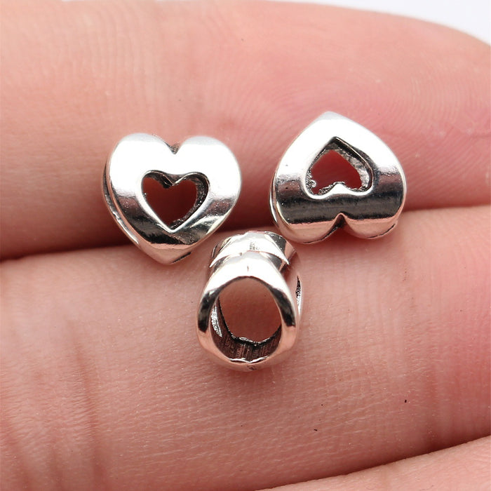 Open Heart Shaped Large Hole Bead Metal Jewelry Making Component