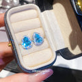 Blue Crystal Heart Stud Earrings In Two Metal Tones view 4