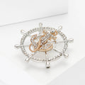 Crystal Ship Wheel Brooch in Silver and Gold Tones view 2