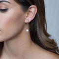 Pearl Drop Chain Earrings Clear Stud Tops Gold Silver Tone view 3