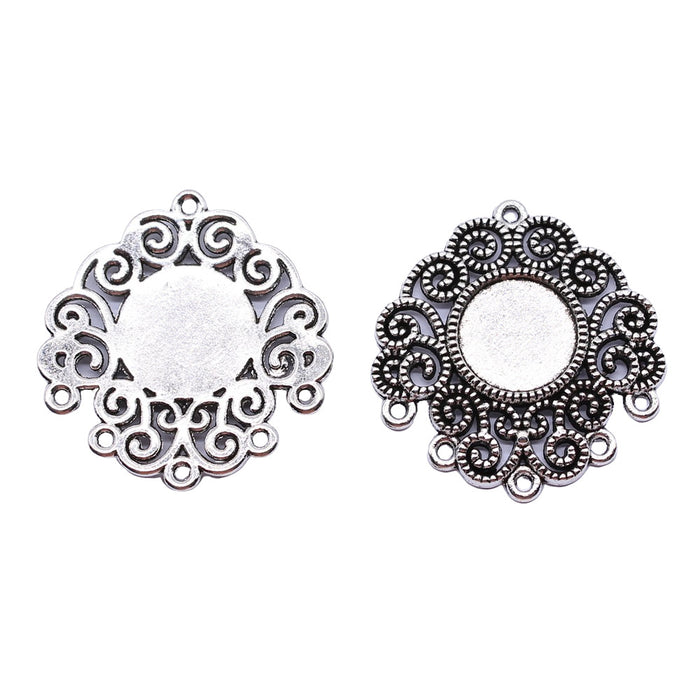Ornate Round Cabochon Connector Settings in Two Finishes